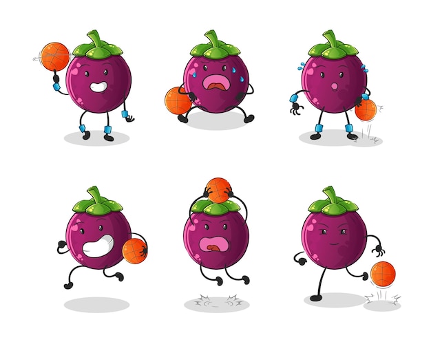 Mangosteen basketball player group character mascot vector