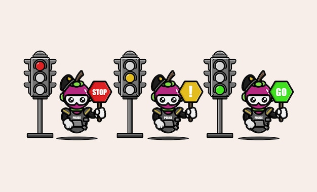 Vector the mangosteen cop with traffic sign symbol