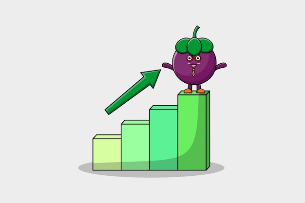 Vector mangosteen cute businessman with a deflation chart