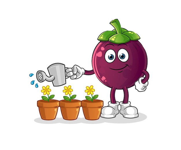 Mangosteen die de bloemen mascotte cartoon vector water geeft