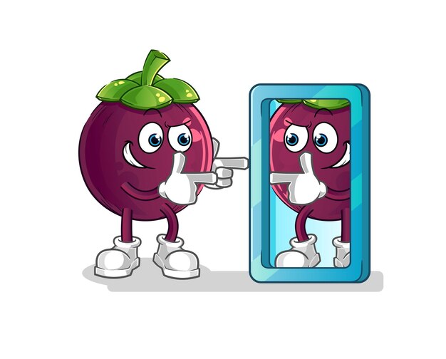 Mangosteen die spiegelbeeldverhaal onderzoekt. cartoon mascotte vector