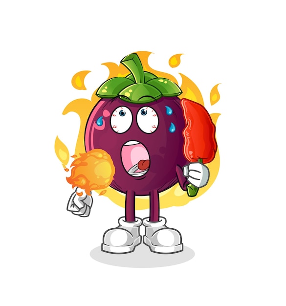 Mangosteen eet hete pepermascotte. cartoon vector