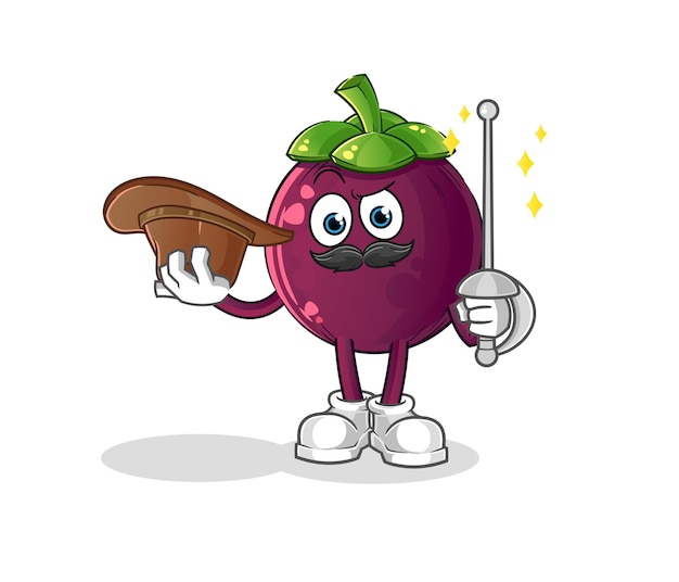 Mangosteen fencer character cartoon mascot vector