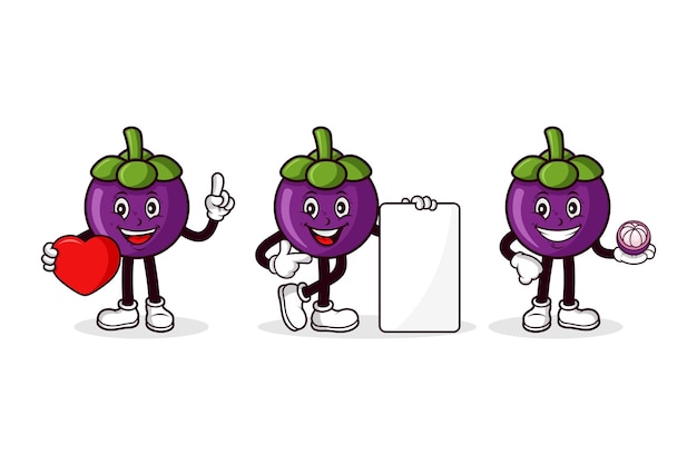 Vector mangosteen fruit cartoon character design collection