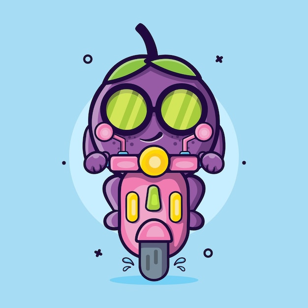 Mangosteen fruit karakter mascotte rijden scooter motorfiets geïsoleerde cartoon in vlakke stijl ontwerp