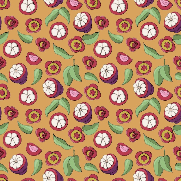 Mangosteen fruit naadloos patroon Ontwerp voor stoffen textiel behang verpakking cafés