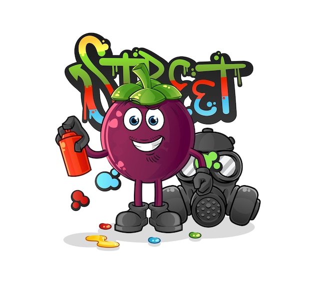 Mangosteen graffiti artiest vector stripfiguur