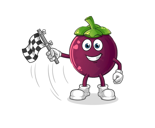 Mangosteen hold finish flag cartoon mascot vector