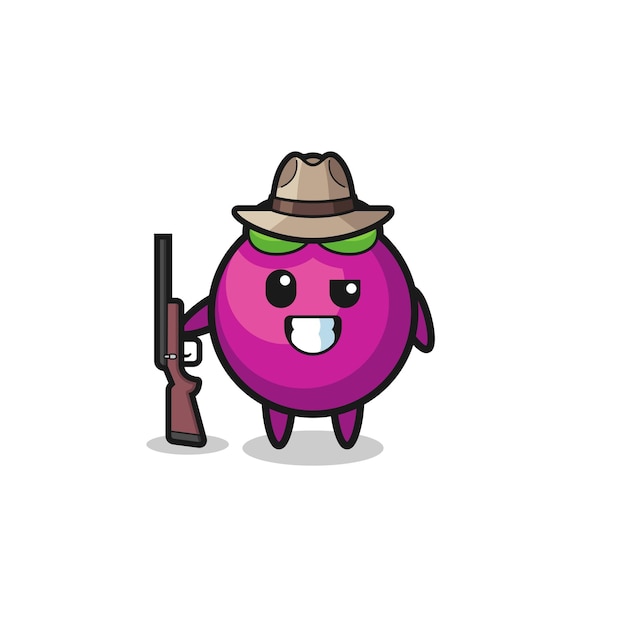 Mangosteen hunter mascot holding a gun , cute design