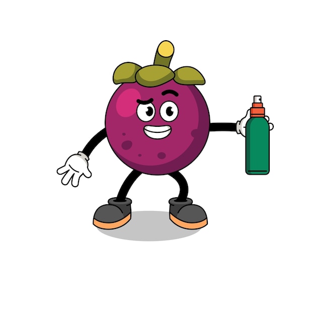 Mangosteen illustratie cartoon met muggenafstotend karakterontwerp