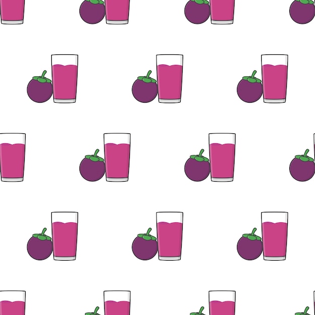 Mangosteen Juice Seamless Pattern On A White Background. Mangosteen Theme Vector Illustration