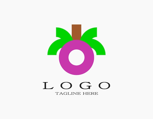 Mangosteen logo icoon Creatief ontwerp van tropisch fruit in groene en paarse kleuren