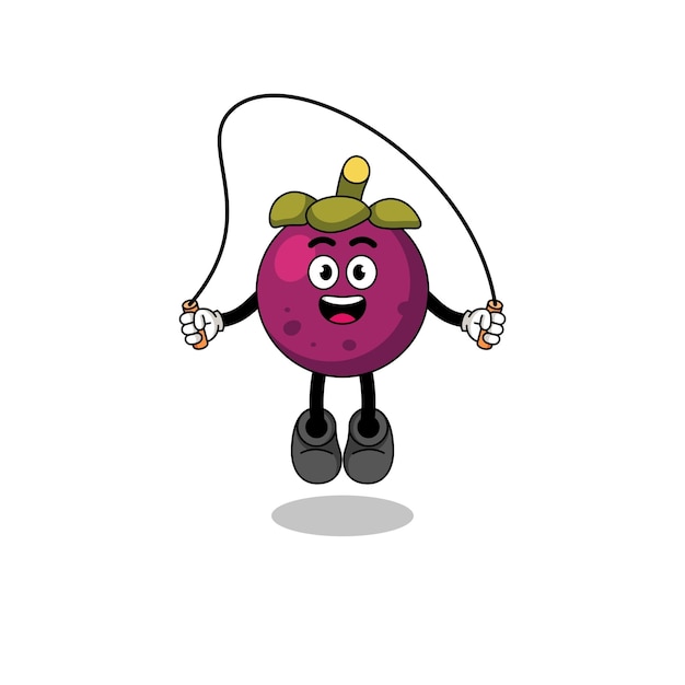 Mangosteen mascot cartoon is playing skipping rope character design