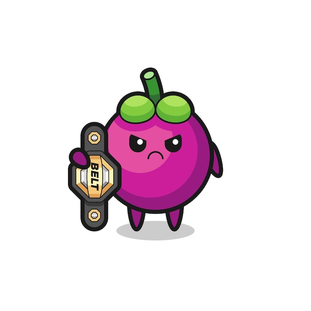 Mangosteen mascot character as a MMA fighter with the champion belt