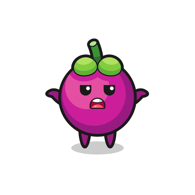 Mangosteen-mascottekarakter zegt ik weet het niet, schattig stijlontwerp voor t-shirt, sticker, logo-element