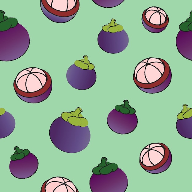 Vector mangosteen pattern seamless vector on green color background , fruit pattern seamless wallpaper