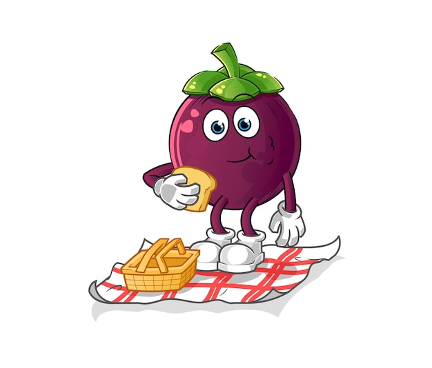 Mangosteen on a picnic cartoon. cartoon mascot vector