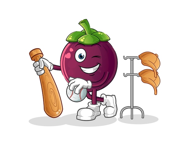 Mangosteen playing baseball mascot. cartoon vector