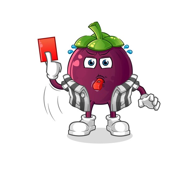 Mangosteen referee with red card illustration character vector