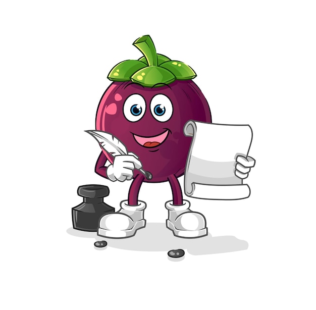 Mangosteen schrijver vector stripfiguur