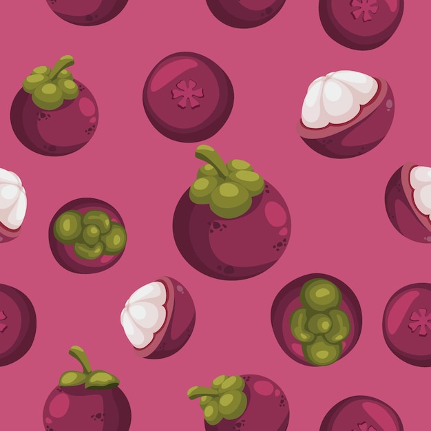 Mangosteen seamless pattern vector background.