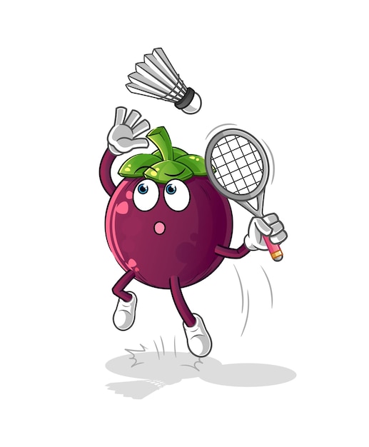 Mangosteen smash at badminton cartoon cartoon mascot vector