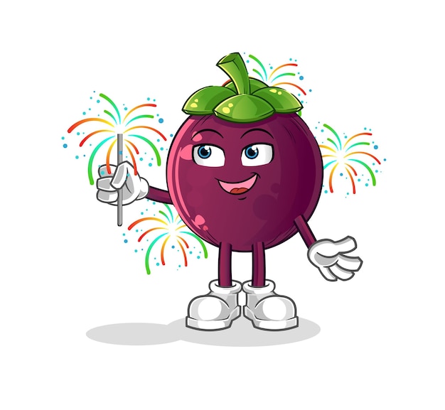 Mangosteen with fireworks mascot cartoon vector