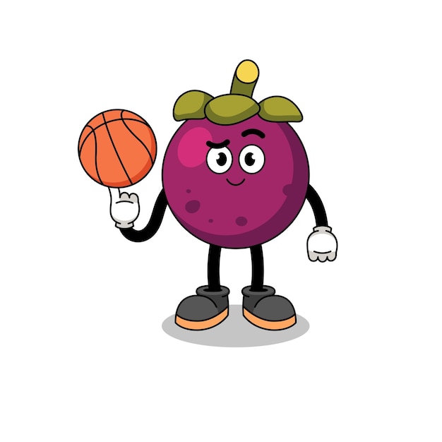 Mangosteenillustratie als karakterontwerp van een basketbalspeler