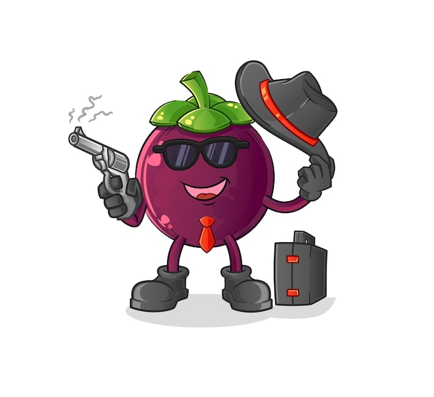 Mangosteenmaffia met pistool karakter cartoon mascotte vector