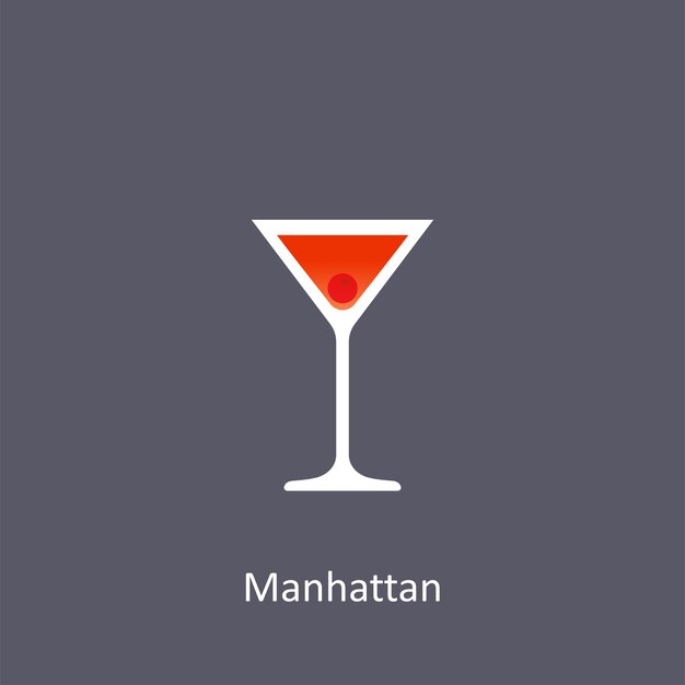 Cocktail manhattan su sfondo scuro in stile piatto