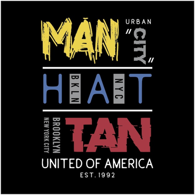 Tipografia grafica di manhattan per lo stile casual del design di tshirt