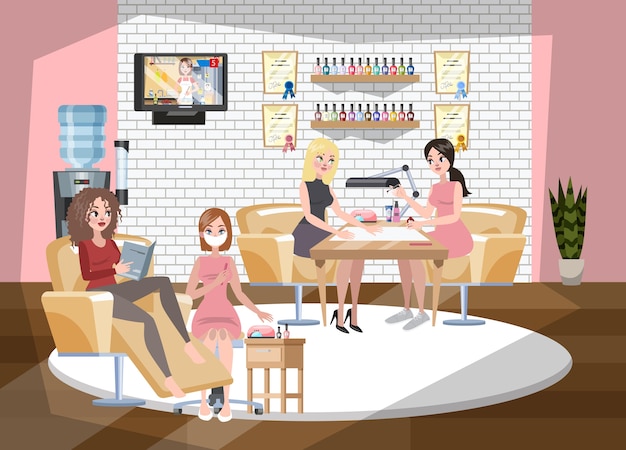 Manicure and pedicure salon interior. woman sitting