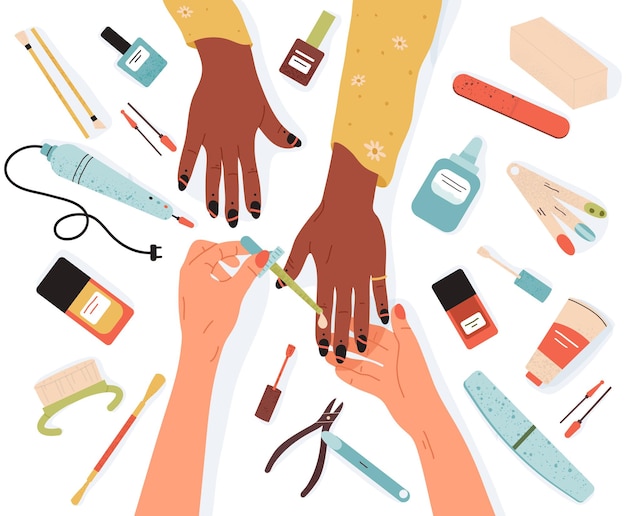 manicure procedure background fingernails care procedure flat vector illustration manicure session