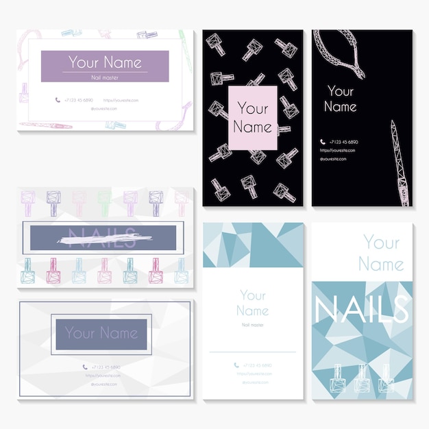 Manicure salon business card design templates set  cards for nail salons and beauty salons vector