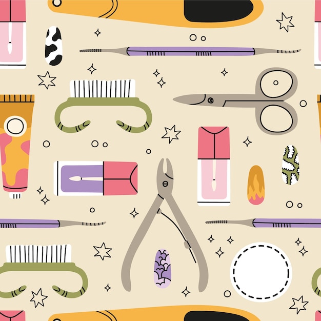 Manicure vector seamless pattern. Nail salon vector. Manicure and pedicure studio.