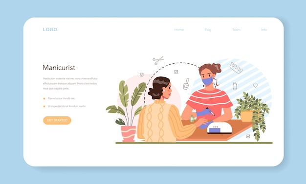 Веб-баннер или целевая страница услуги мастера маникюра. работник салона красоты