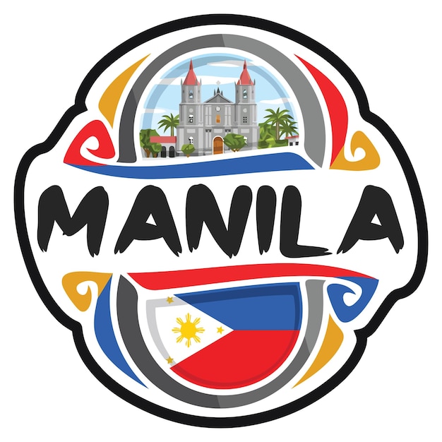 Manila Philippines Flag Travel Souvenir Sticker Logo Badge Stamp Emblem Coat of Arms Illustration