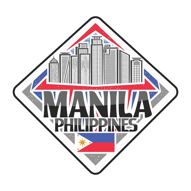 Manilla Skyline Landmark Vlag Sticker Embleem Badge Reizen Souvenir Illustratie