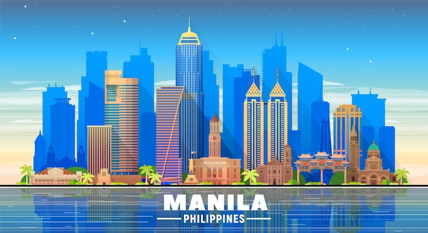 Manilla stad filipijnen skyline met panorama op witte achtergrond vector illustratie zakelijk reizen en toerisme concept met moderne gebouwen afbeelding voor banner of website