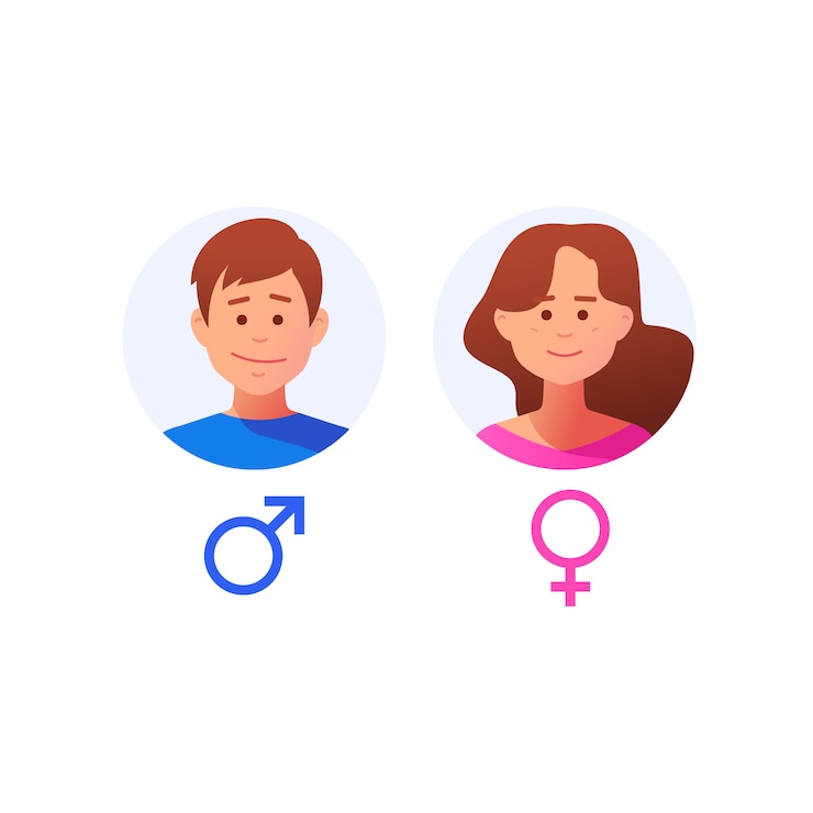 Mannelijk en vrouwelijk gezicht. Gebruikersavatar. Platte ontwerpstijl Vector pictogram.