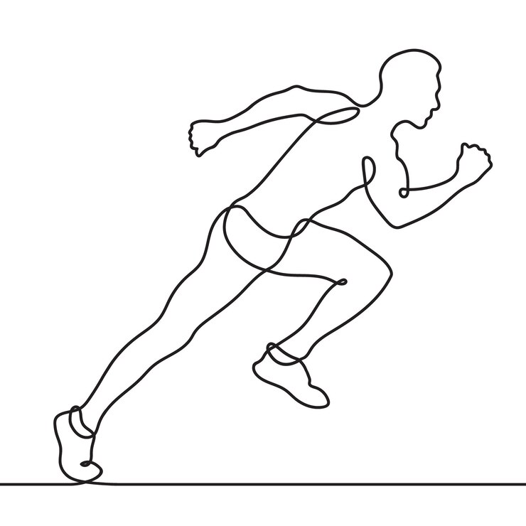 Vector mannelijke atleet loopt op een loopband eén lijn tekent voortdurende lijn zonder pauze