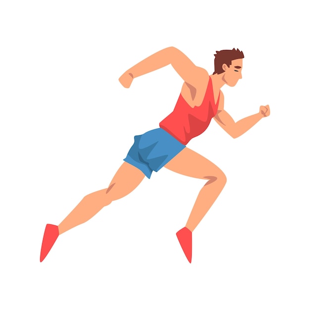 Mannelijke atleet Running Sportsman karakter in uniform zijaanzicht actieve sport gezonde levensstijl vectorillustratie op witte achtergrond