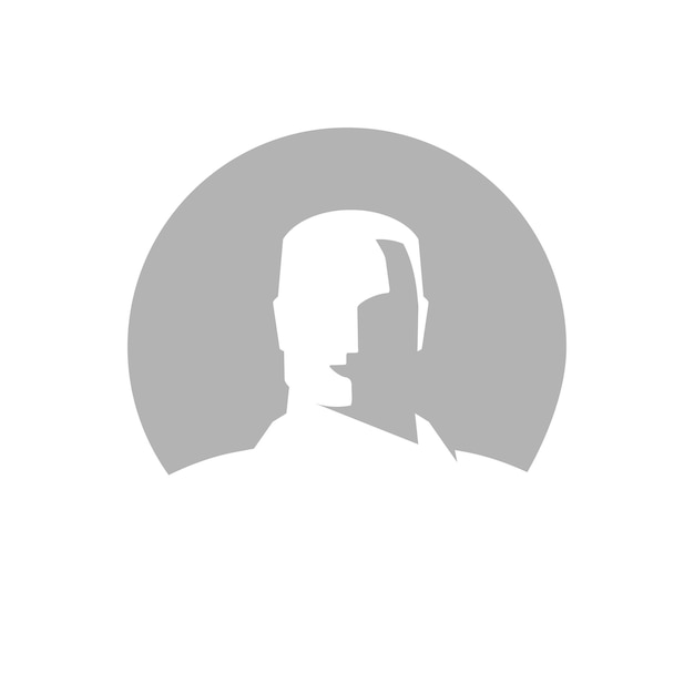 Mannelijke avatar vereenvoudigde zwart-wit afbeelding van een portret in een cirkel voor accounts flat