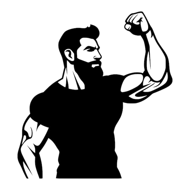 mannelijke bodybuilder die zijn biceps spier illustratie toont voor logo of symbool