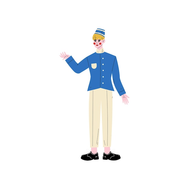 Mannelijke conciërge of portier hotelpersoneel karakter in uniforme vector illustratie