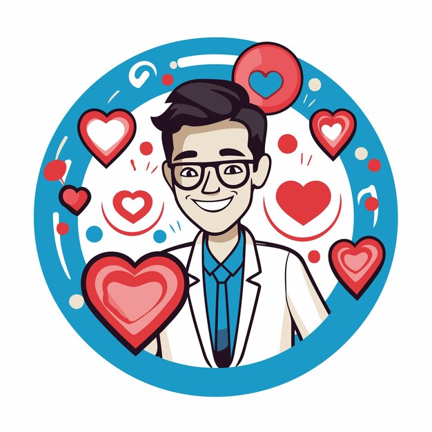 Mannelijke dokter cartoon ronde icoon vector illustratie grafisch ontwerp vector illustratie graphisch ontwerp