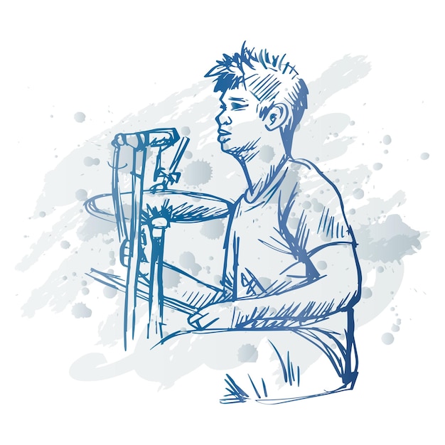 Mannelijke drummer muziek schets tekening illustratie