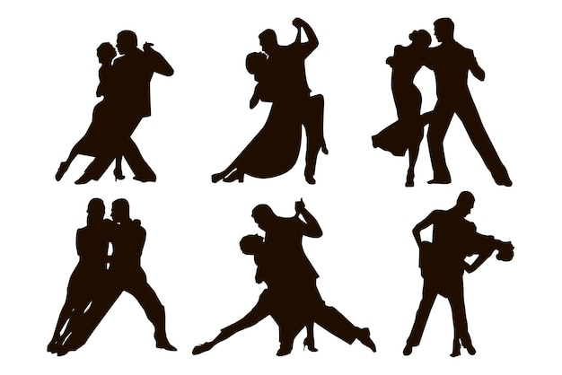 Mannelijke en vrouwelijke tango dansen geïsoleerd op een witte achtergrond. Dansende paar mensen silhouetten.