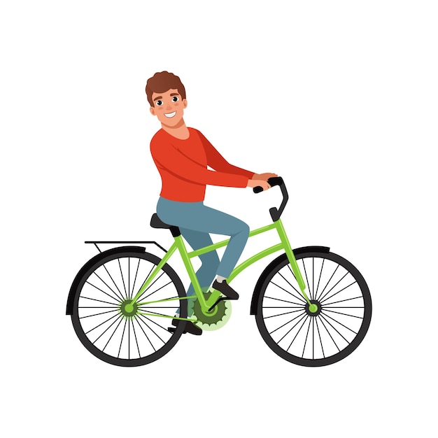 Mannelijke fietser op een fiets actieve levensstijl concept vector Illustraties geïsoleerd op een witte achtergrond
