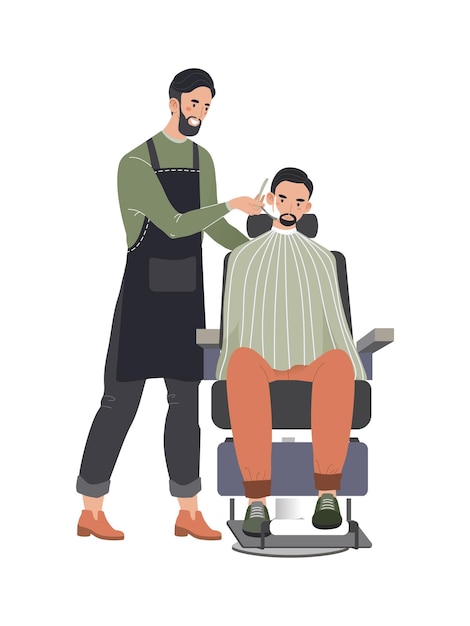 Vector mannelijke kapper professionele modieuze baard man karakter client wachtende scheerbeurten geïsoleerd op